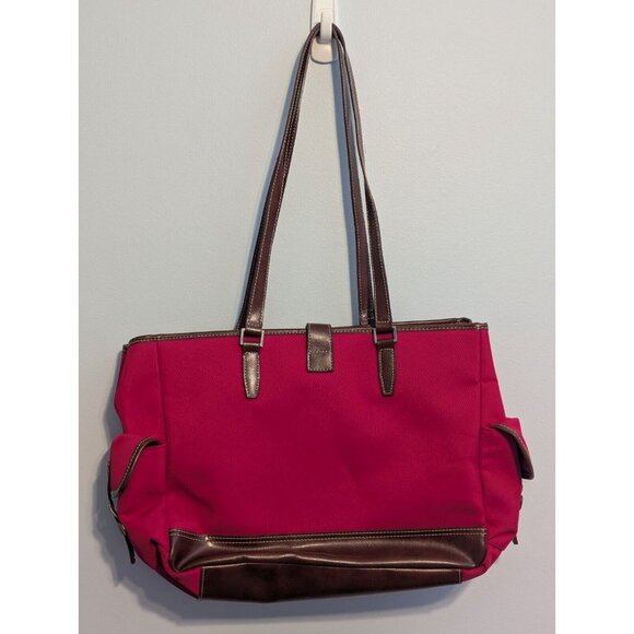 Etienne Aigner Large Classic Hot Pink Tote Bag Shoulder Bag Brown Buckle - Picture 6 of 16